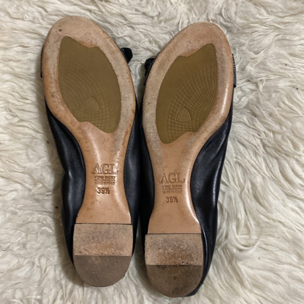 AGL Attilo Giusti Leombruni Peep Toe Leather Ballet Flats Shoes Italy Size 39.5 - Picture 6 of 10